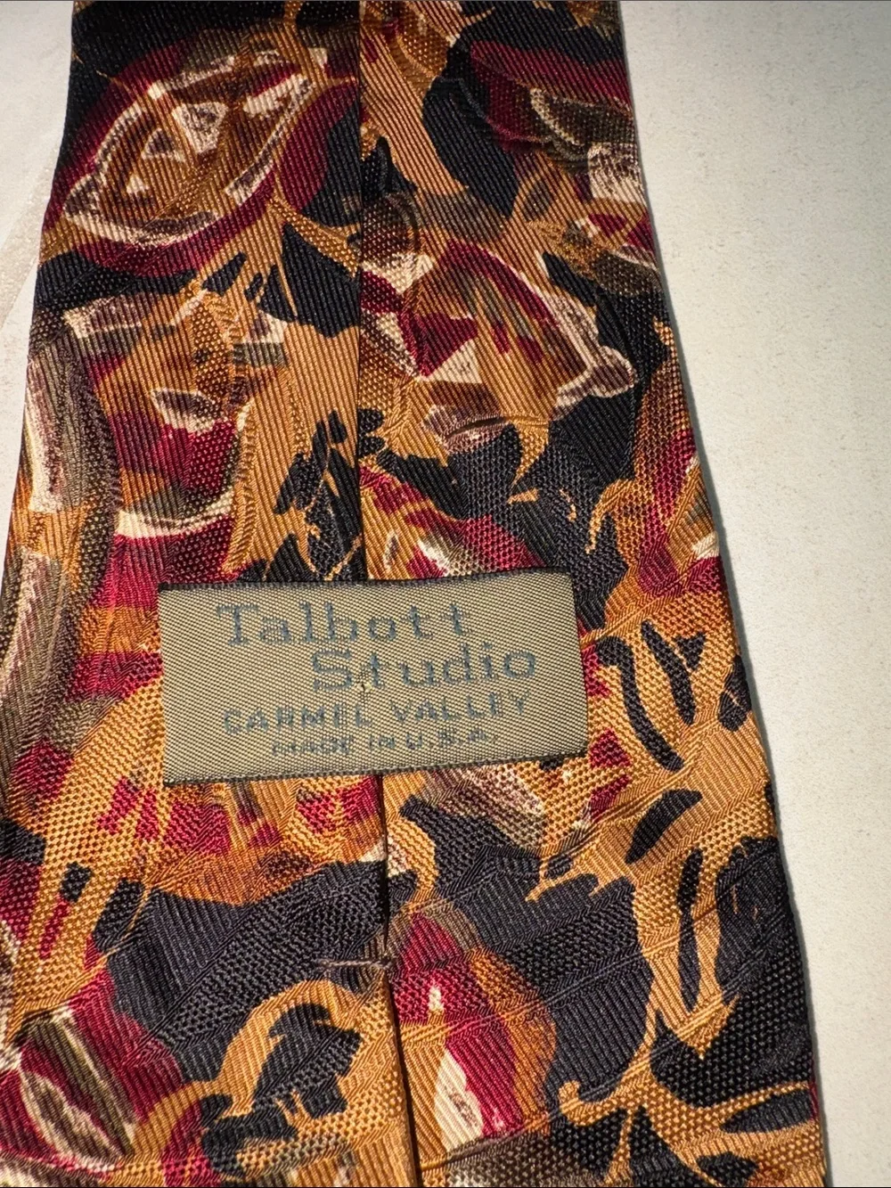 Robert Talbott Studio Silk Classic Men's Patterned Tie in Black, Gold & Burgundy